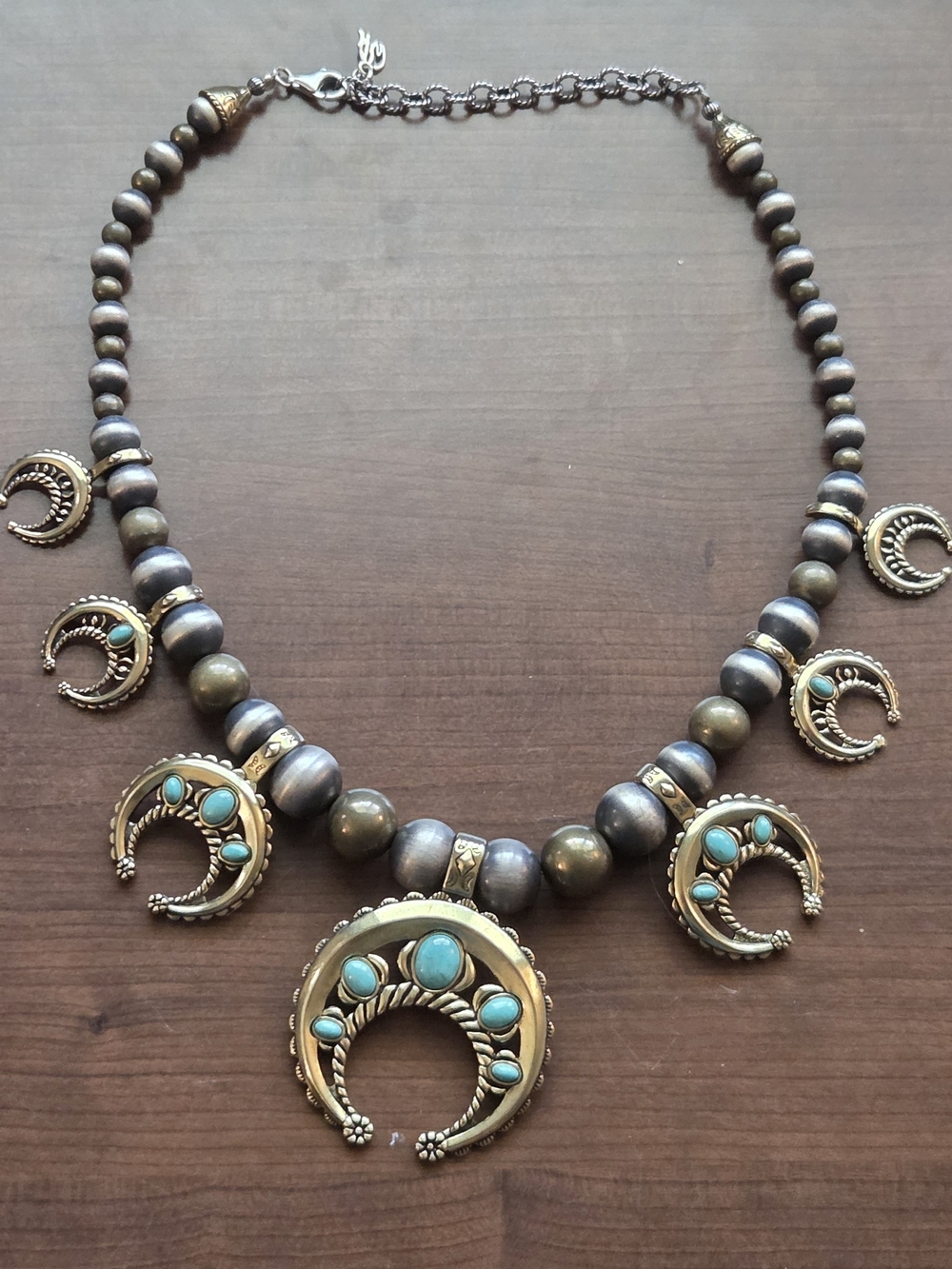 Carolyn Pollack American West Naja Turquoise 925 Silver Brass Statement Necklace